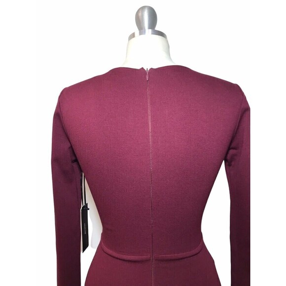 Lulus Bodycon Dress Mini Short Size XS Burgundy Long Sleeve Knit Deep V-Neck - Picture 4 of 16